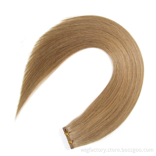 Double drawn white women human hair flat weft, light color 100g flat weft hair extensions, flat weft remy hair extensions